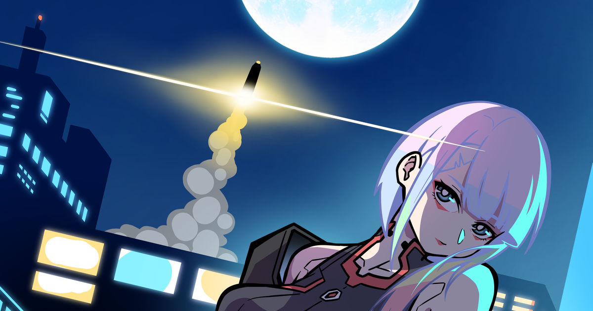 Cyberpunk: Edgerunners, cyberpunk, anime girls, Lucyna Kushinada (Cyberpunk:  Edgerunners), Moon, fan art