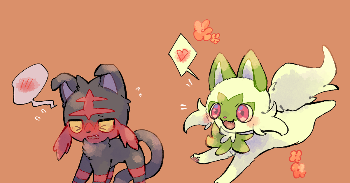 Litten, Sprigatito, Pokémon / ニャビーとニャオハ - pixiv