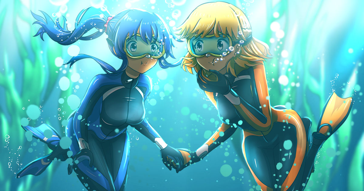 Underwater Wetsuit Diving Mask Fixie And Miselia Breath Holding Pixiv 