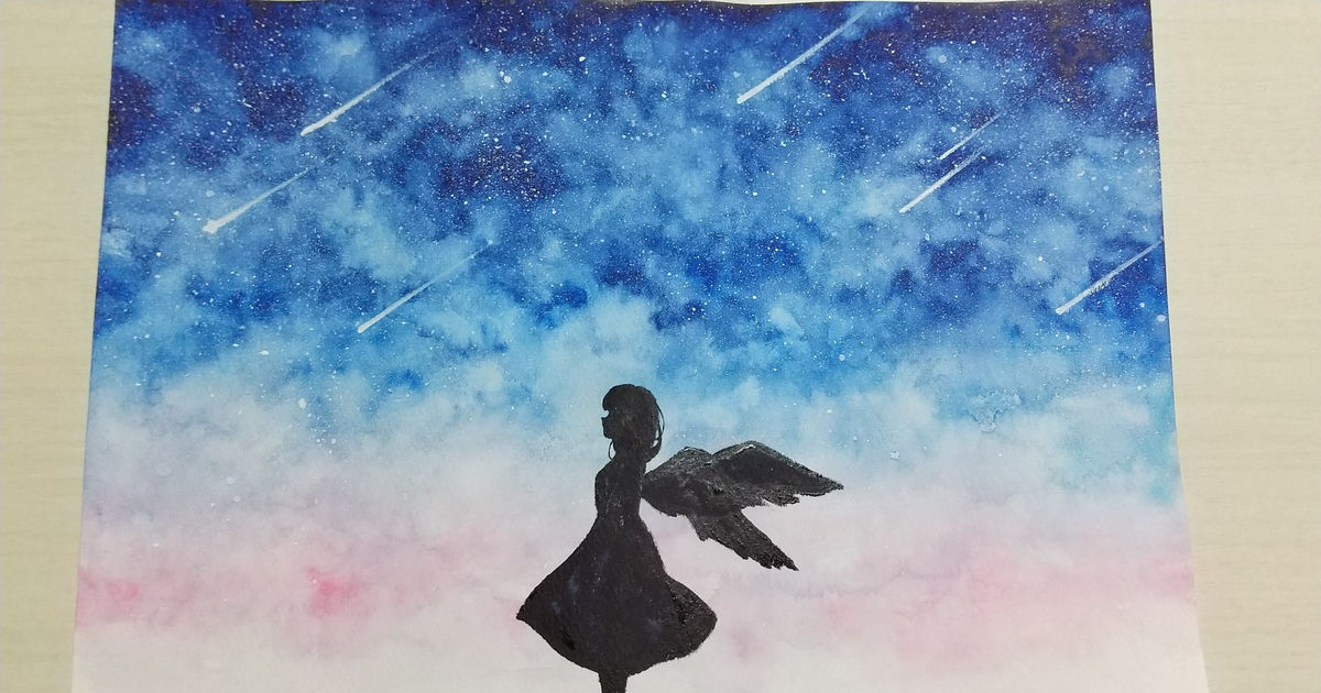 transparent watercolor / 『天使と夜空』 / March 5th, 2023 - pixiv