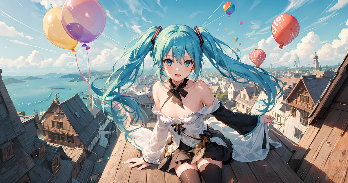 girl, hatsune miku, VOCALOID / 初音ミク風船フェスティバル - pixiv