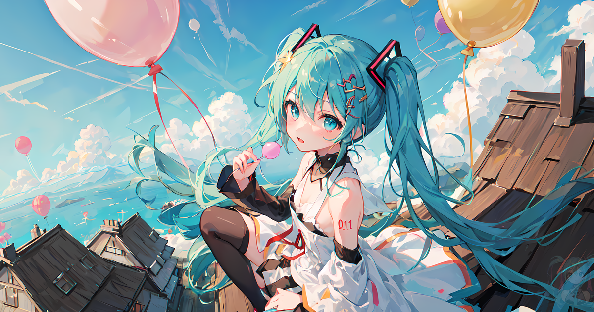 hatsune miku, VOCALOID, girl / 初音ミク風船フェスティバル - pixiv