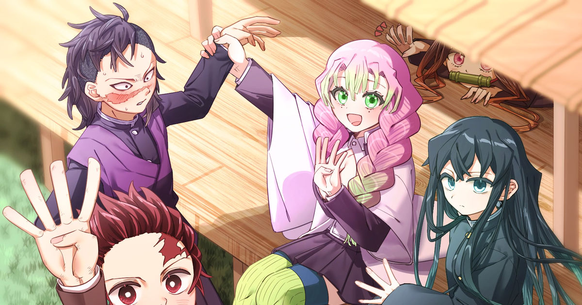 kamado nezuko, kanroji mitsuri, tokitou muichirou, shinazugawa genya,  haganezuka hotaru, and 1 more (kimetsu no yaiba) drawn by sky_blue_025250