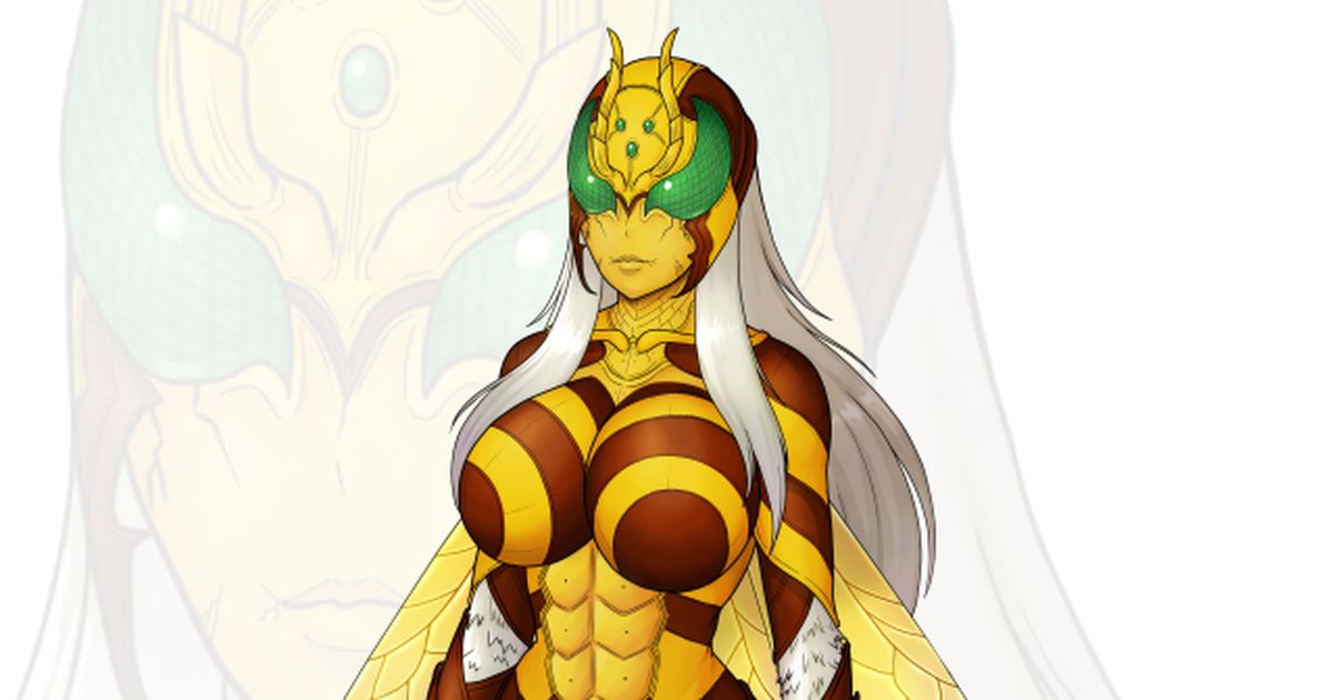 female kaijin, bee woman, demonic / 【二次創作怪人】仮面ライダー・愛 - pixiv