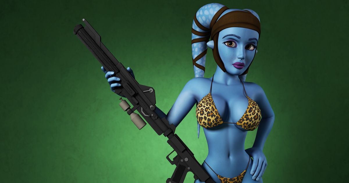 AaylaSecura bikini weapon Aayla Secura with DC 15A blaster pixiv