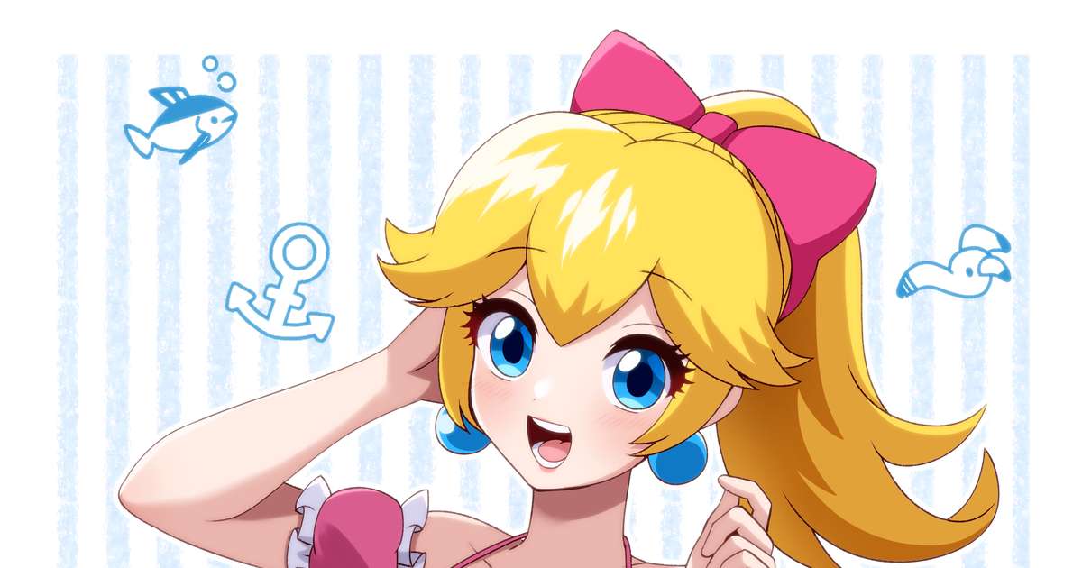 princess peach, swimsuit, midriff / 水着ピーチ - pixiv