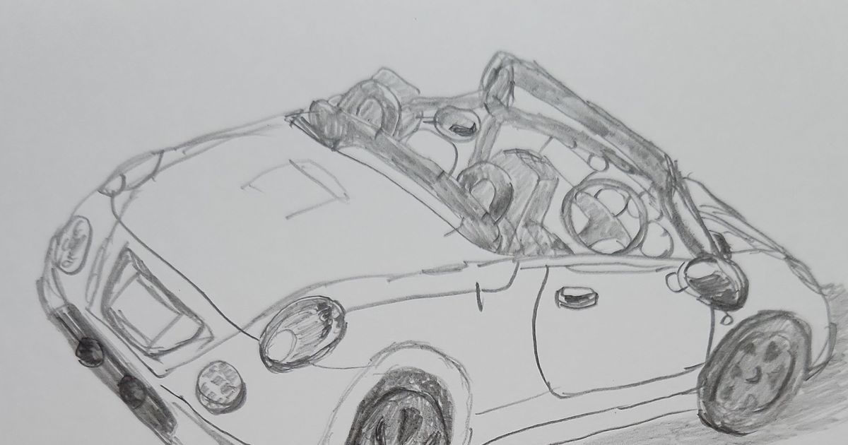 Daihatsu Copen, illustration, pencil drawing / コペン。車。鉛筆画。イラスト。後ろ。 pixiv