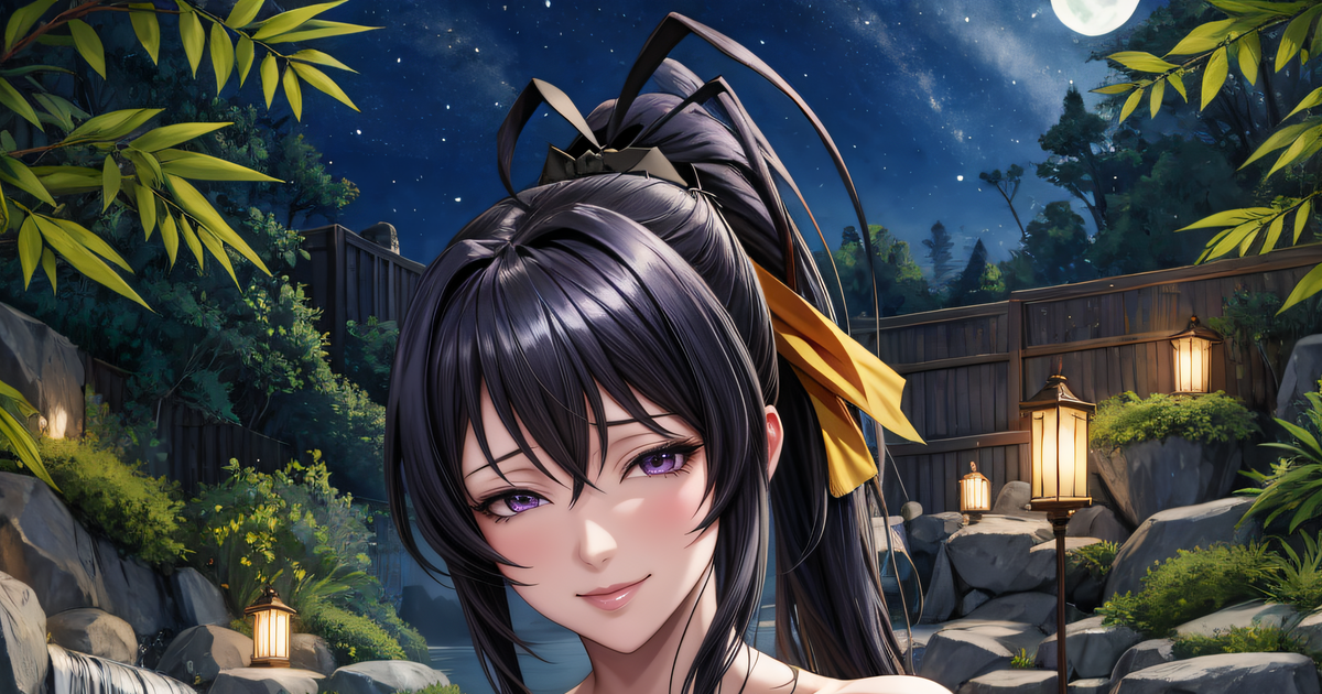 Large Breasts Cleavage Girl Akeno In Onsen~ Pixiv