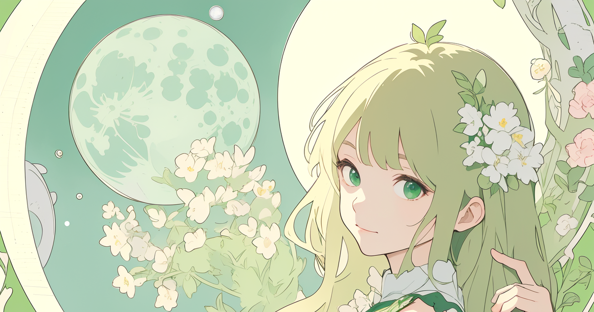 girl, long hair / green moon / January 7th, 2024 pixiv