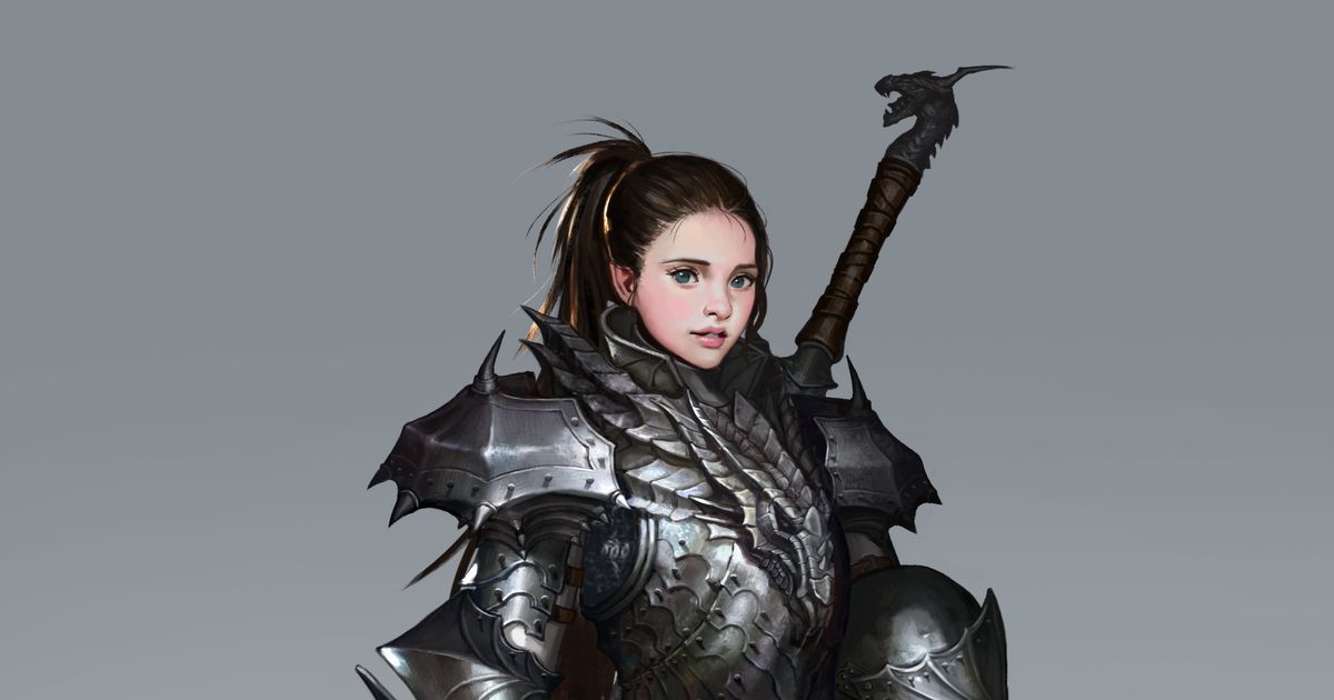 photoshop, character, conceptart / Female dragon knight - pixiv