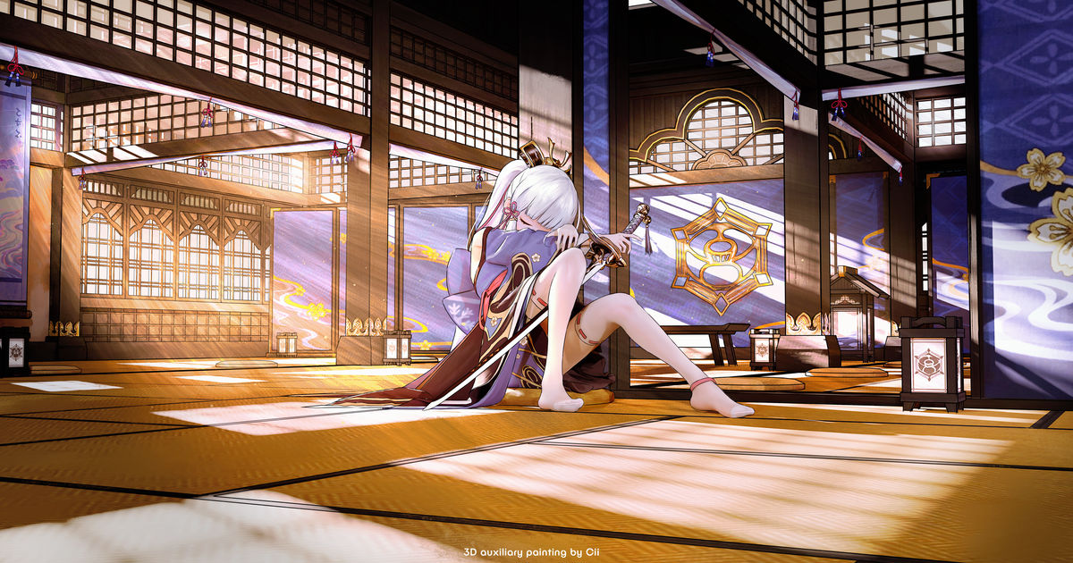 Genshin Impact, scenery, Kamisato Ayaka / 神里绫华-便服- pixiv