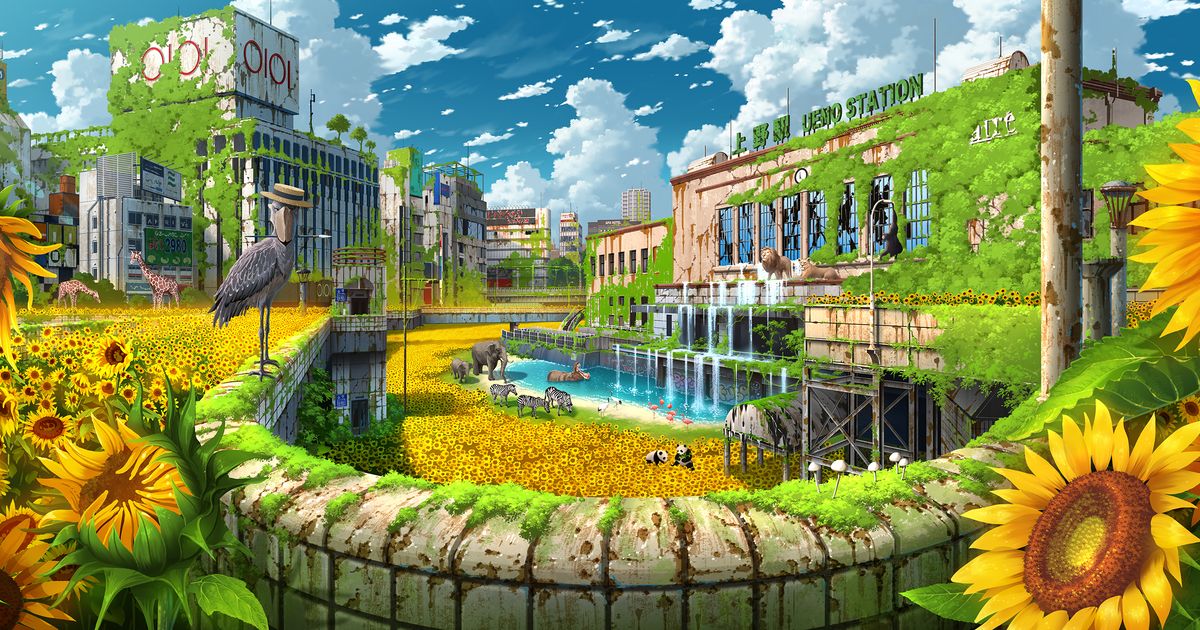 風景 上野駅前幻想ひまわり 東京幻想のイラスト Pixiv