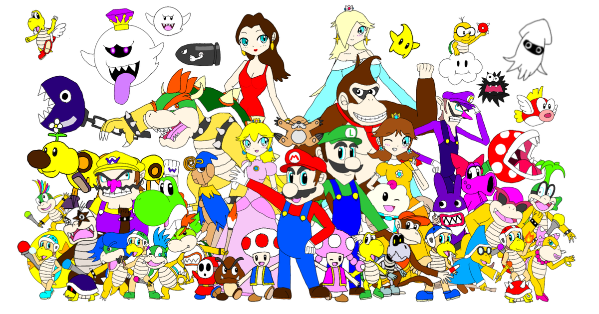 ibisPaintX, group picture, super mario / マリオ集合絵増量版 - pixiv