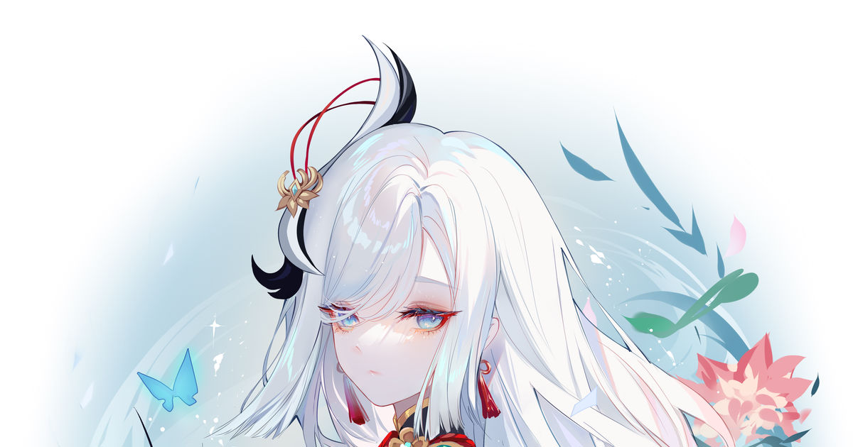 girl, white hair, Genshin Impact / pixiv