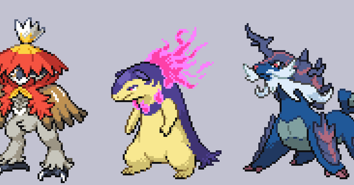 ドット絵 【ポケモンBW風ドット絵】ヒスイ御三家 - オニガシラ銀角のイラスト - pixiv