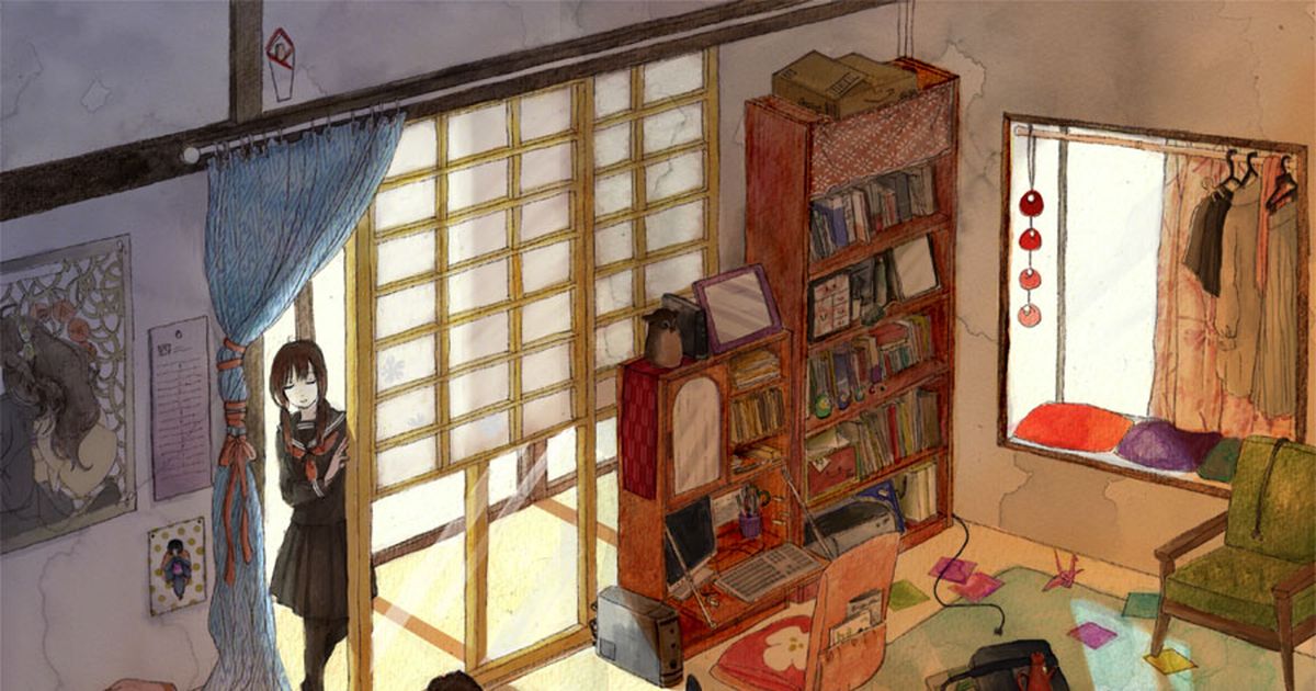 Комикс найдется свободная комната. Арты комнат в японском стиле. Комната японского подростка. Арты комнат.