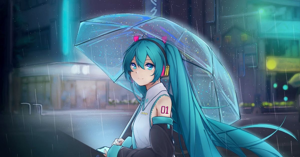 Мику 34. Мику под дождем. Хатсуне Мику первый образ. Hatsune Miku под дождём.