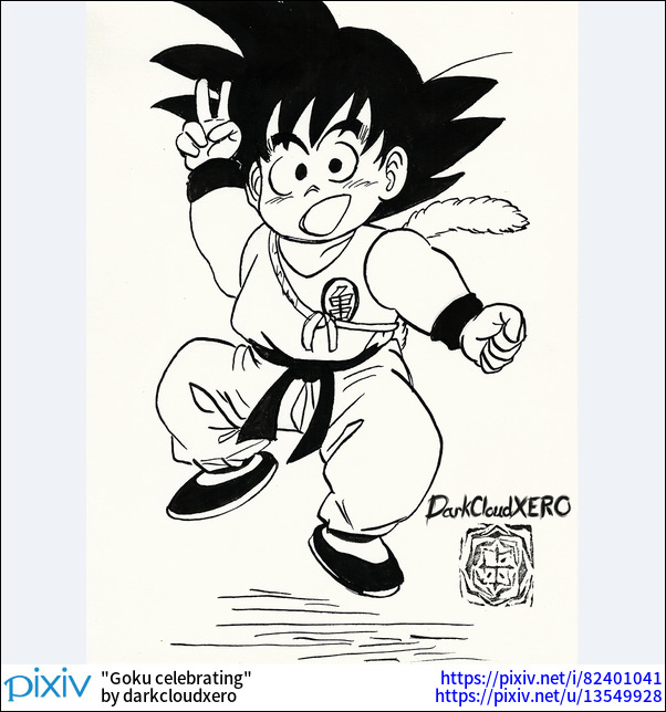 Goku celebrating
