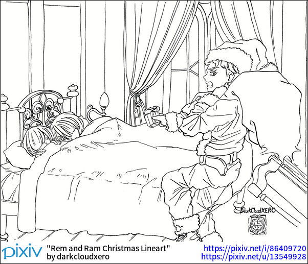 Rem and Ram Christmas Lineart