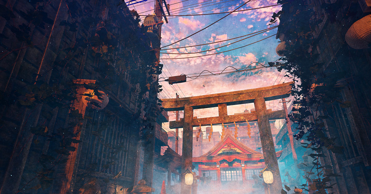 shinto shrine, background, scenery / 雨上がり - pixiv