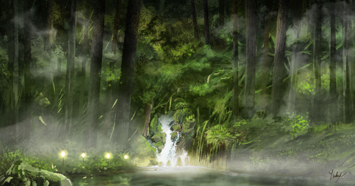 #オリジナル背景 Forest Waterfall - 悠久-Yukyu-のイラスト - pixiv