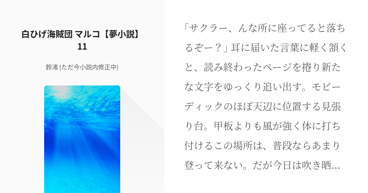 11 白ひげ海賊団 マルコ 夢小説 11 マルコと彼女とゆかいな仲間達 鈴渚 ただ今小説内修 Pixiv