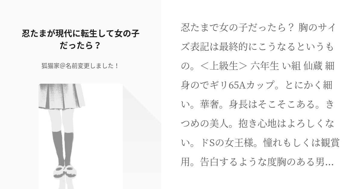 忍たま 女体化 忍たまが現代に転生して女の子だったら 狐猫家 名前変更しました の小説 Pixiv