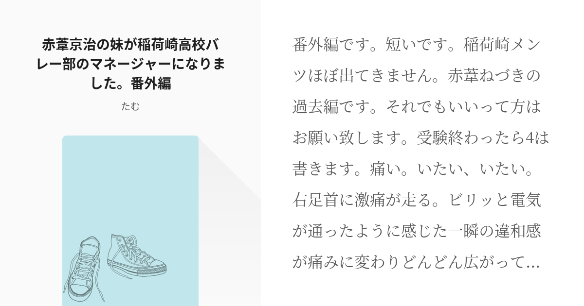 14 赤葦京治の妹が稲荷崎高校バレー部のマネージャーになりました 番外編 赤葦京治の妹が稲荷崎高校 Pixiv