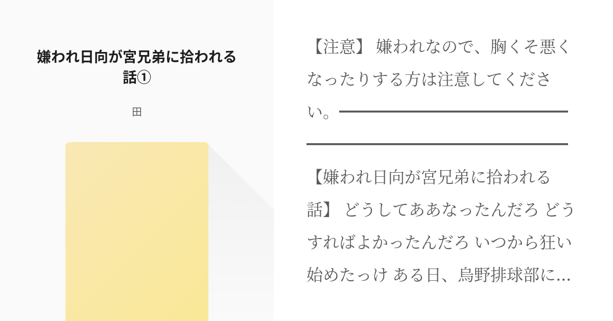 1 嫌われ日向が宮兄弟に拾われる話 嫌われ日向が宮兄弟に拾われる話 田の小説シリーズ Pixiv