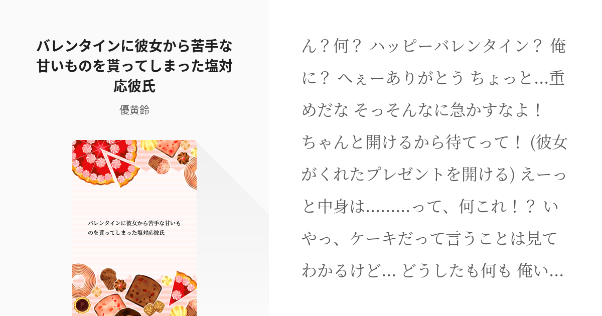 女性向けフリー台本 塩対応彼氏 バレンタインに彼女から苦手な甘いものを貰ってしまった塩対応彼氏 Pixiv