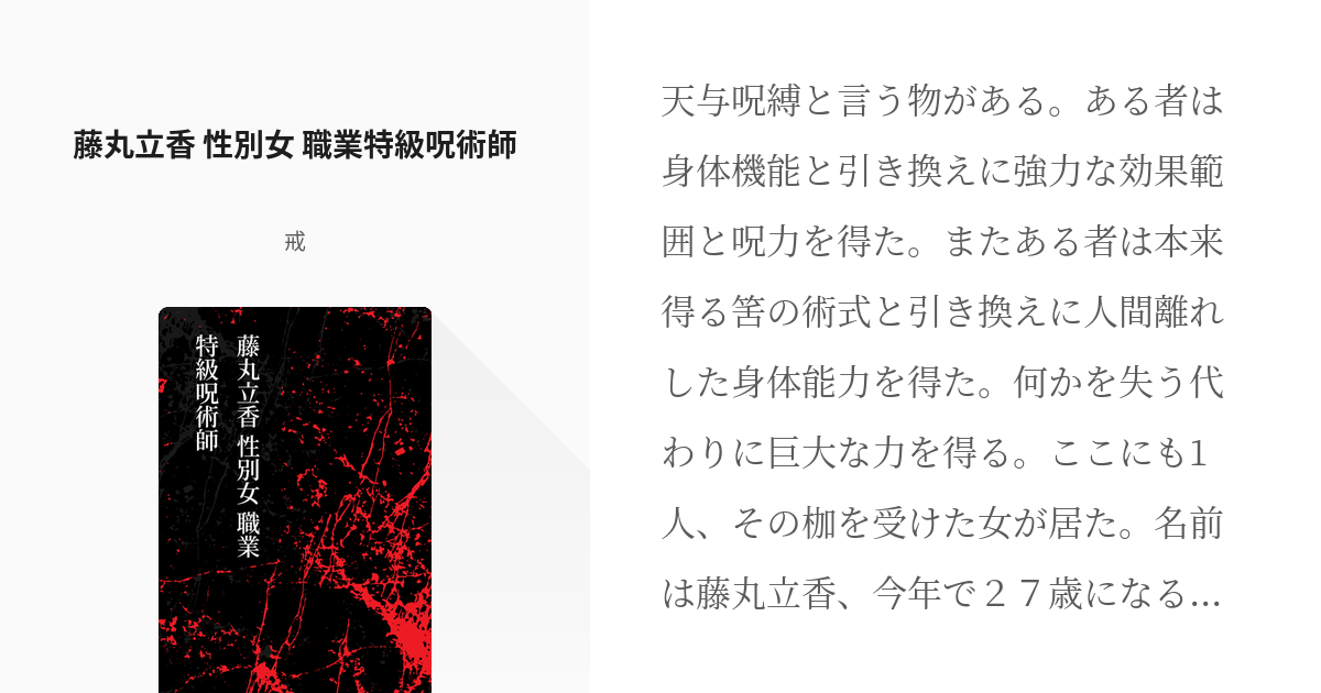 1 藤丸立香 性別女 職業特級呪術師 藤丸立香 特級呪術師 戒の小説シリーズ Pixiv