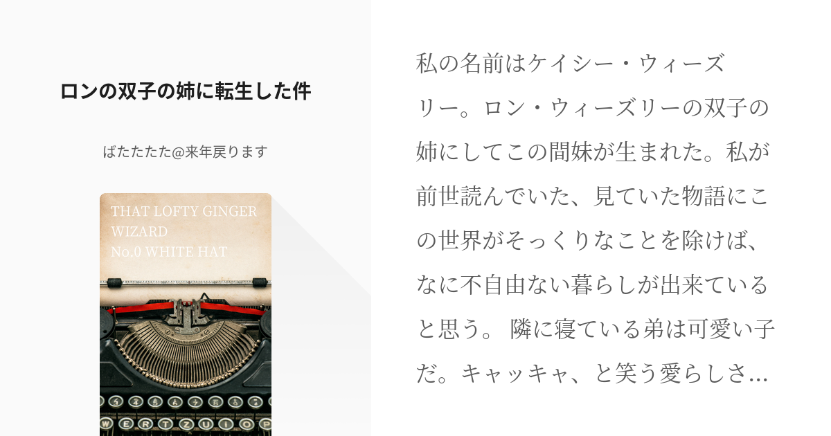 1 ロンの双子の姉に転生した件 かの高尚な赤毛の魔法使い ばたたたた 来年戻りますの小説シリー Pixiv