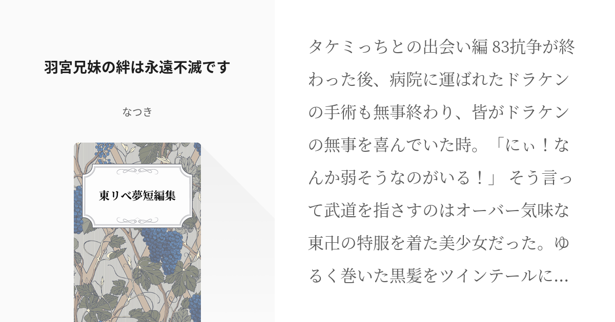 5 羽宮兄妹の絆は永遠不滅です 東リべ夢短編集 なつきの小説シリーズ Pixiv