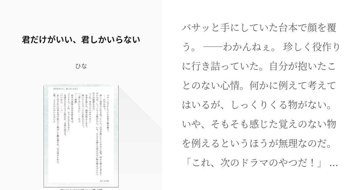 35 君だけがいい 君しかいらない 診断メーカー あしゅかねssシリーズ ひなの小説シリーズ Pixiv