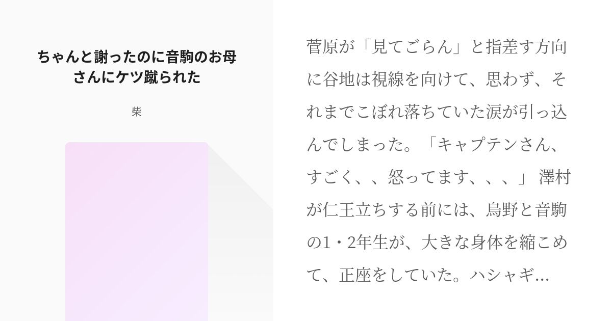 10 ちゃんと謝ったのに音駒のお母さんにケツ蹴られた ハイキューおやこ 柴の小説シリーズ Pixiv