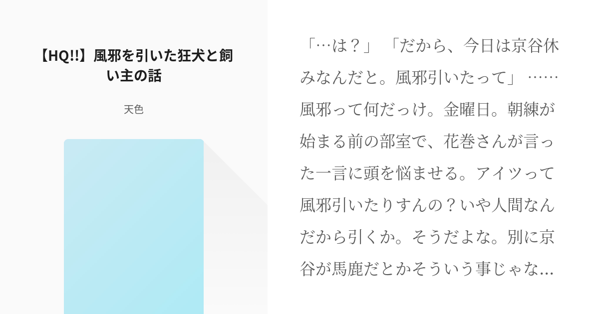 ハイキュー 矢京 Hq 風邪を引いた狂犬と飼い主の話 天色の小説 Pixiv