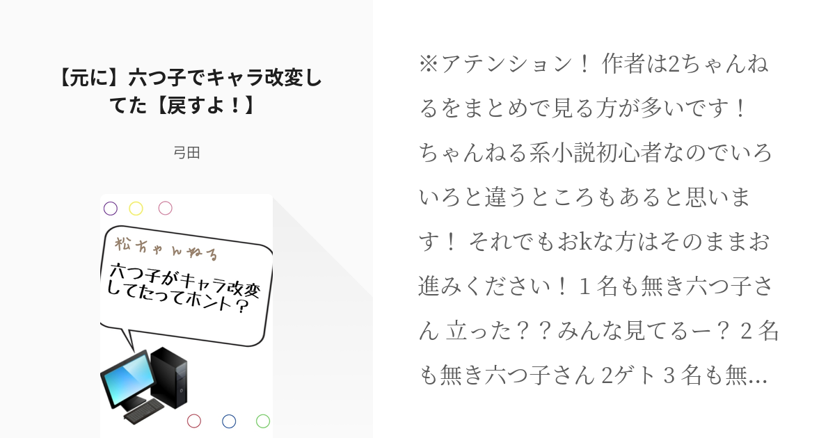 おそ松さん キャラ改変 元に 六つ子でキャラ改変してた 戻すよ 弓田の小説 Pixiv