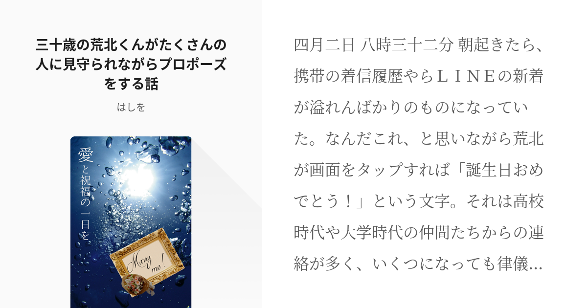 新荒 後日談を切望 三十歳の荒北くんがたくさんの人に見守られながらプロポーズをする話 橋下の小説 Pixiv