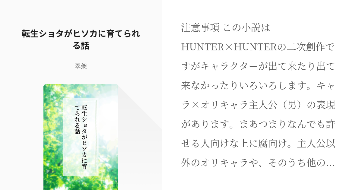 1 転生ショタがヒソカに育てられる話 転生者inhunter Hunter 翠架の小説シリーズ Pixiv