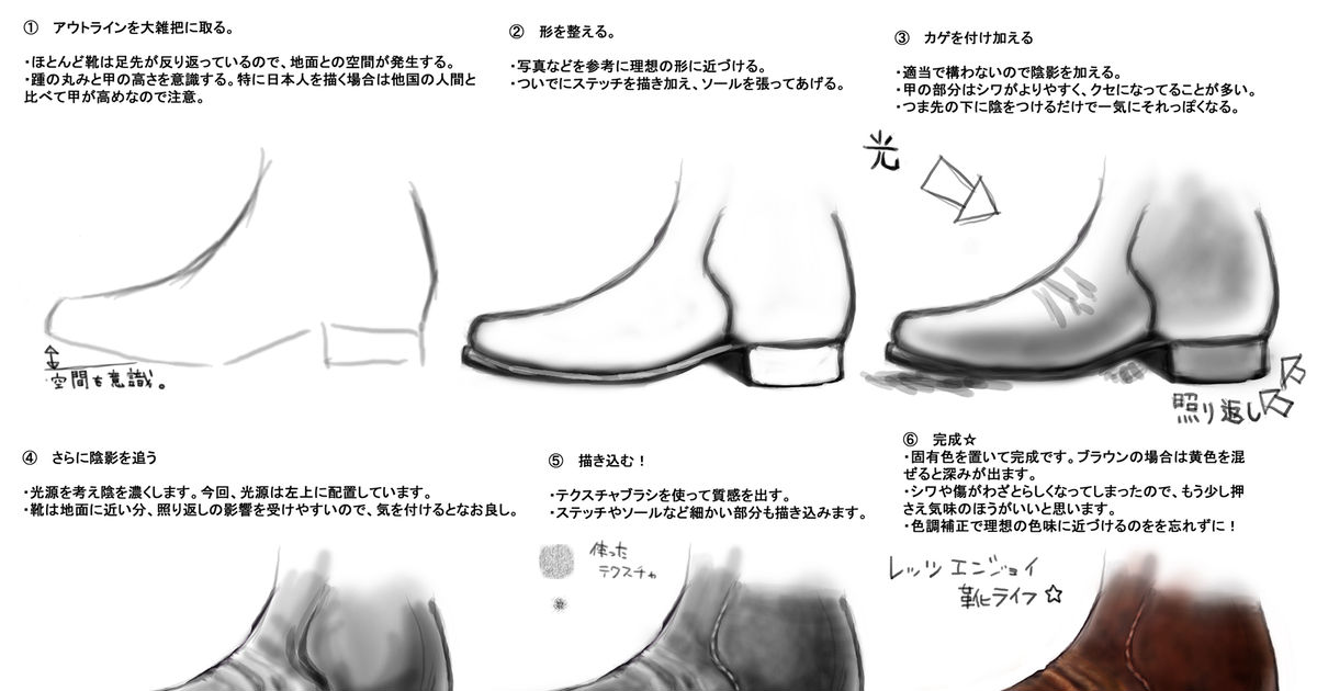 靴の描き方・構造を理解する🤗ローファーやスニーカー、ヒールの描き方も