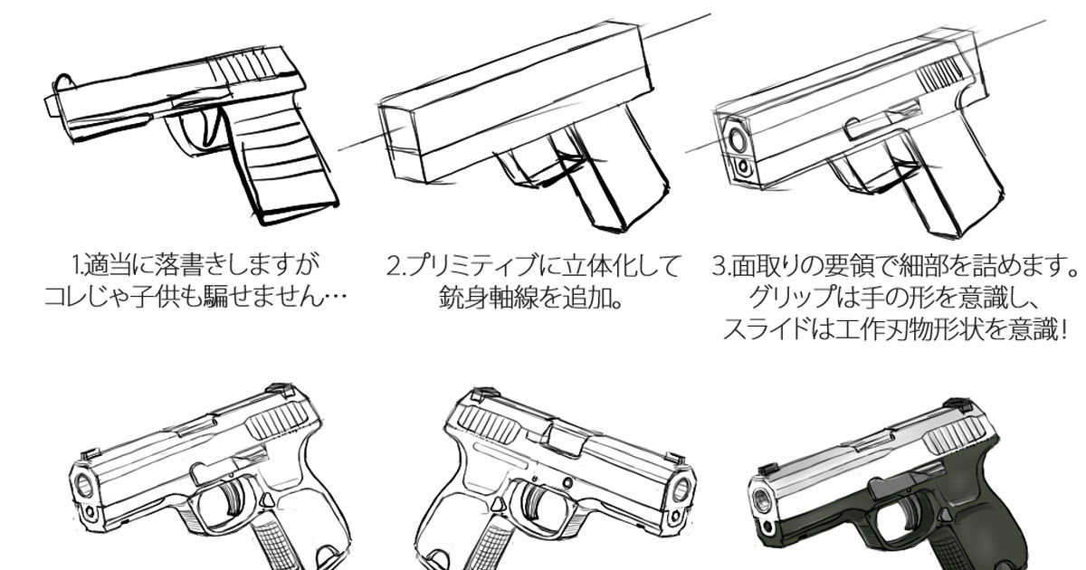銃の描き方のコツ・持ち方12選 アクションシーンの武器と手