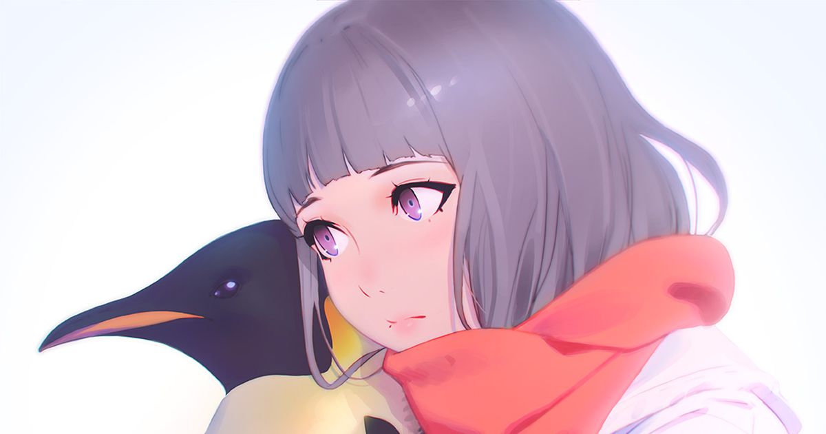 A ball of perfect cuteness♡ Drawings of Penguins and Girls