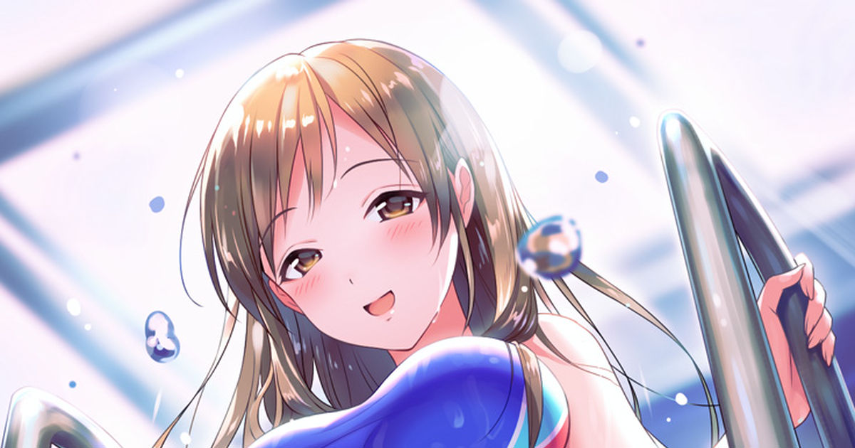 The water droplets on your body are blinding♡ Drawings of Girls in Competition Swimsuits