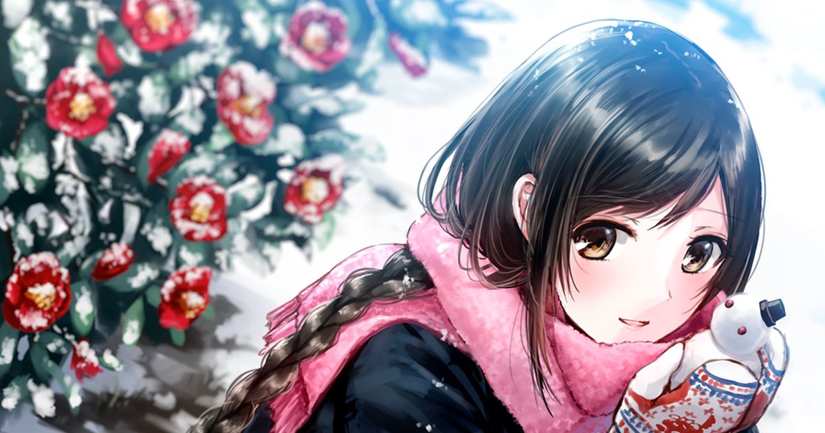 Illustrations of Snow and Camellia - Scarlet scattered in the snow.