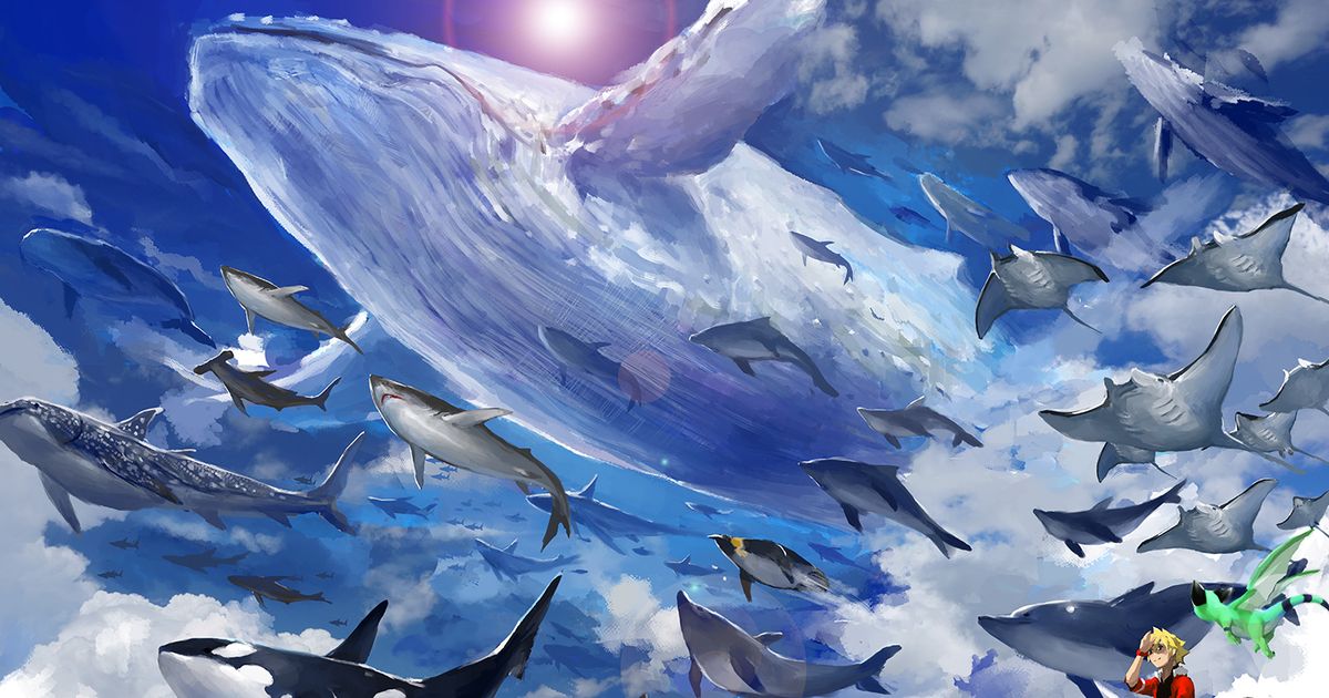 Drawings of Marine Animals Swimming in the Sky - Swim with elegance. 