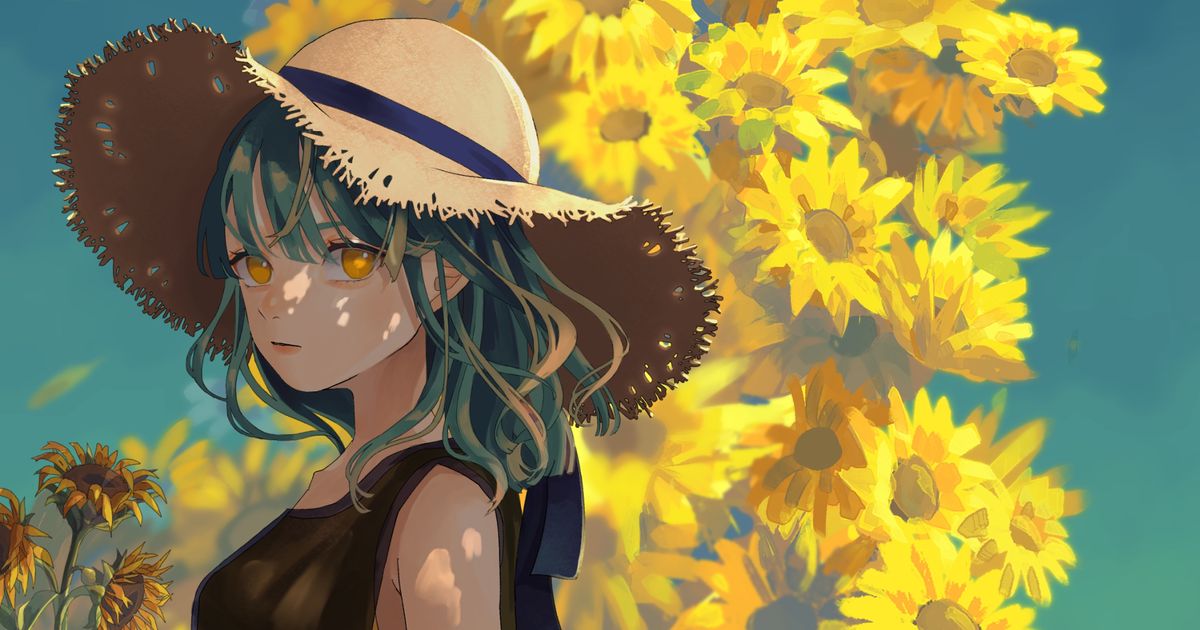 Free Vectors  Sunflower and straw hat _ anime character
