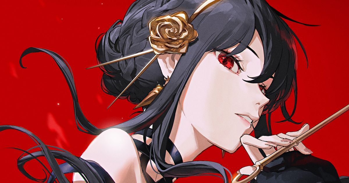 Drawings Featuring Characters with Black Hair and Red Eyes - Fiery Gaze, Locks of Night